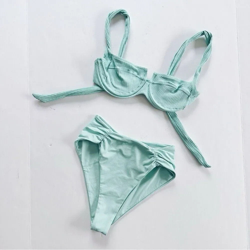 NEW L*Space Women Pointelle Rib Camellia Bikini Top & Arlo Bikini Swimsuit Small